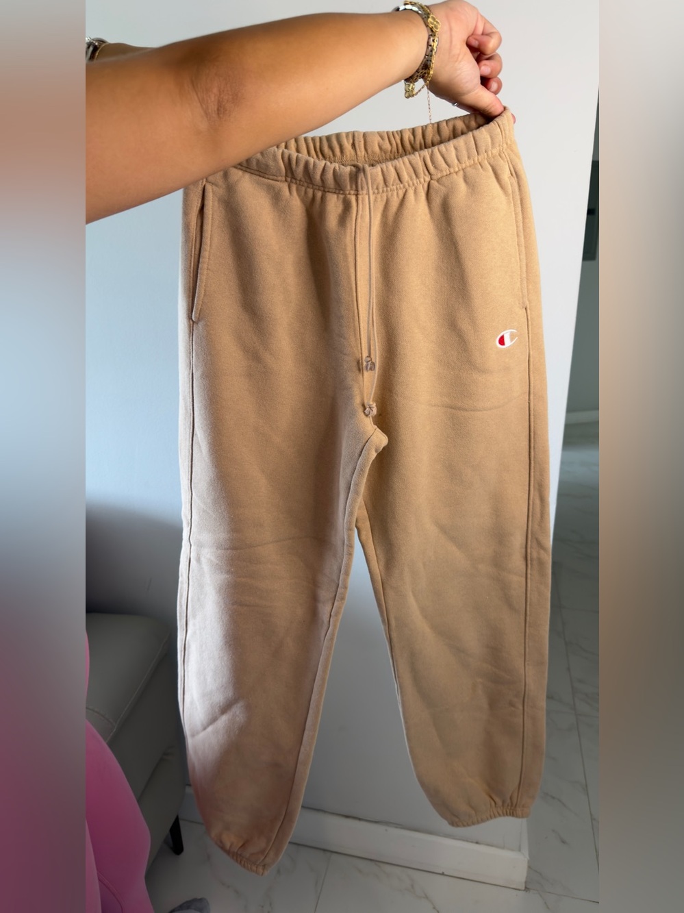 Champion Kids Tan Fleece Joggers with Embroidered Logo